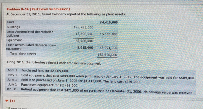 the plant assets section of Grand's balance sheet at December 31, 2016.