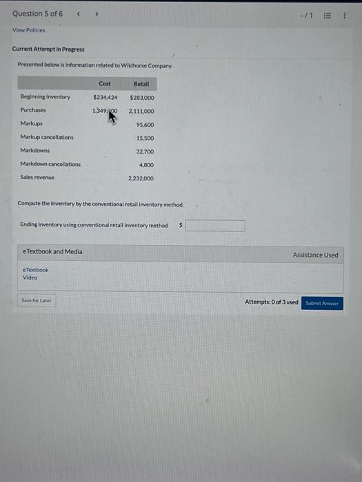 information retated to Wildhorse Comparyy Campute the inventory by the conventional retail