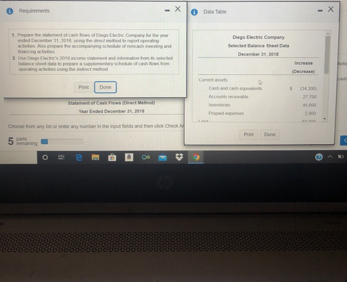 data) Diego Electric's 2018 income statement and balance sheet data follow (Click