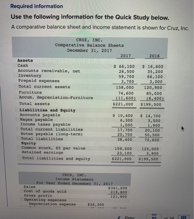  Required information Use the following information for the Quick Study below.