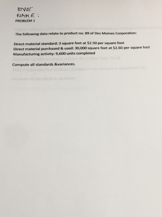  AME ; PROBLEM 1 The following data relate to product no.