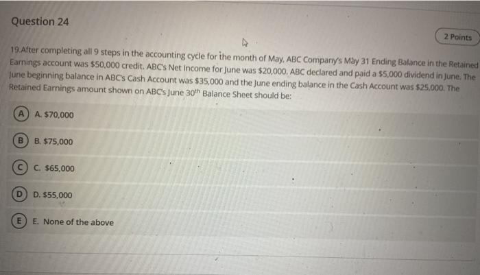  Question 24 2 Points 19. After completing all 9 steps in
