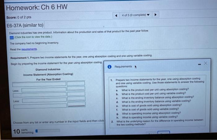 please help with requirement 1. a-h and requirement 2. Homework: Ch 6