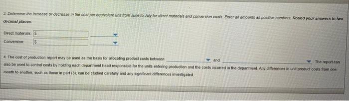  3. Determine the increase or decroase in the cost per equbalert