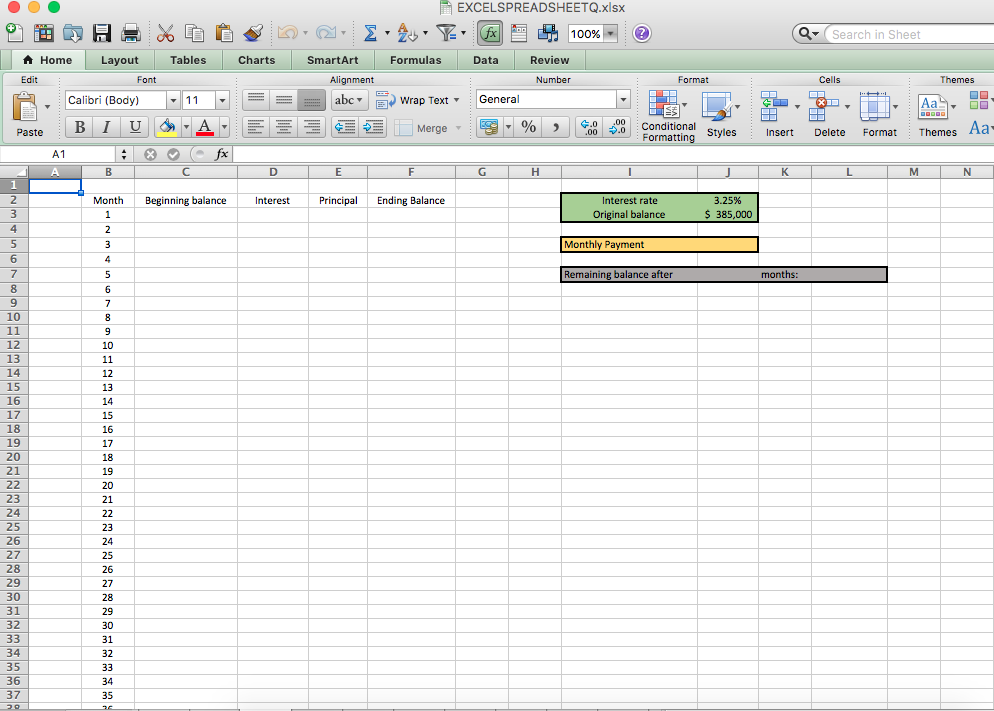 Using the headers in tab A4 of the Excel spreadsheet and the
