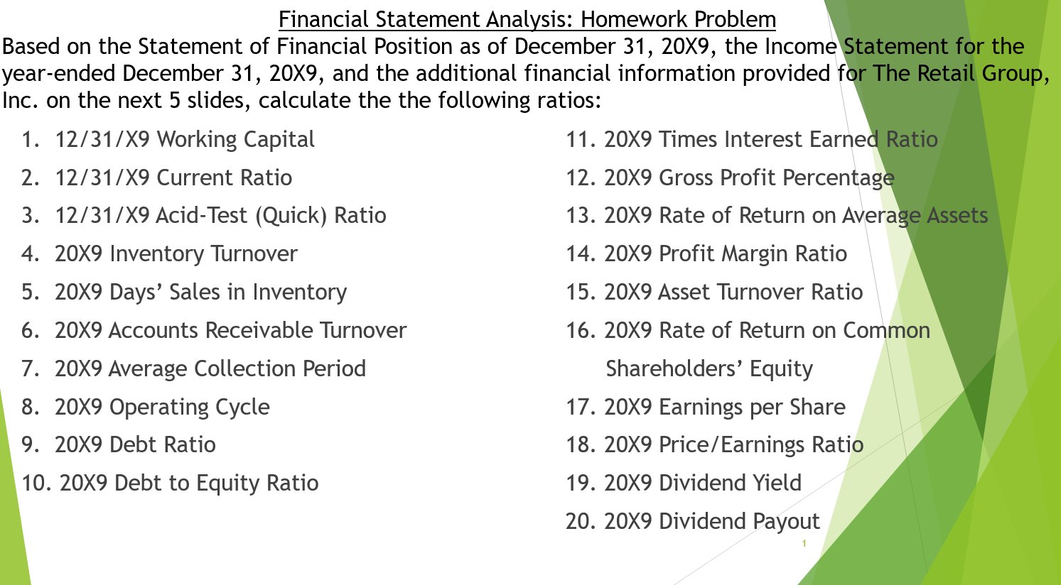  Financial Statement Analysis: Homework Problem Based on the Statement of Financial