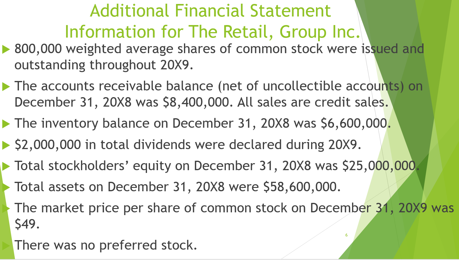 Current Ratio 12. 209 Gross Profit Percentage 3. 12/31/X9 Acid-Test (Quick) Ratio