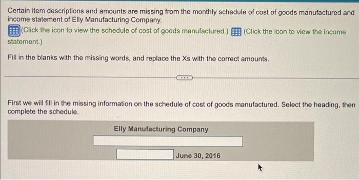  Certain item descriptions and amounts are missing from the monthly schedule