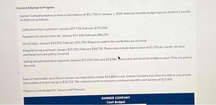  urrent Attempt in Progress Danner Company expects to have a cash