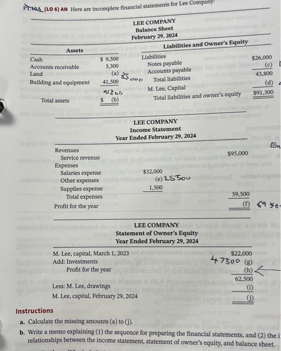 please answer i and j PrYea (LO 6) AN Here are incomplete