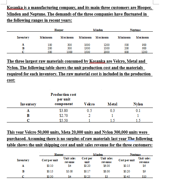 Calculating the current year's demand from three customers based on previous