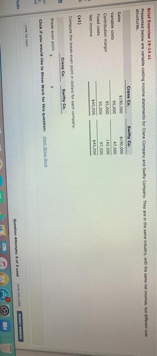  Brief Exercise 19-14 al Presented below are variable costing Income statements