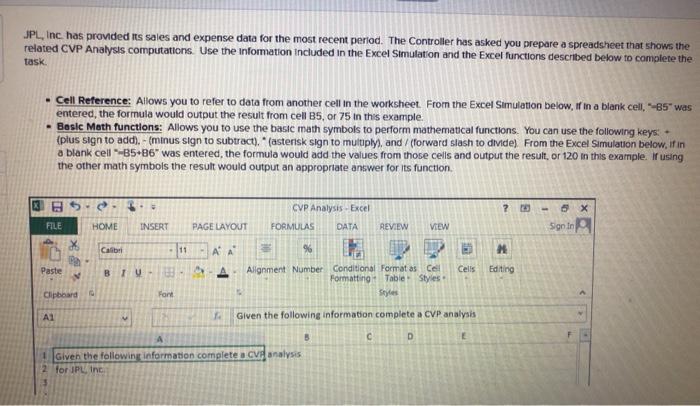  JPL, Inc. has provided its sales and expense data for the