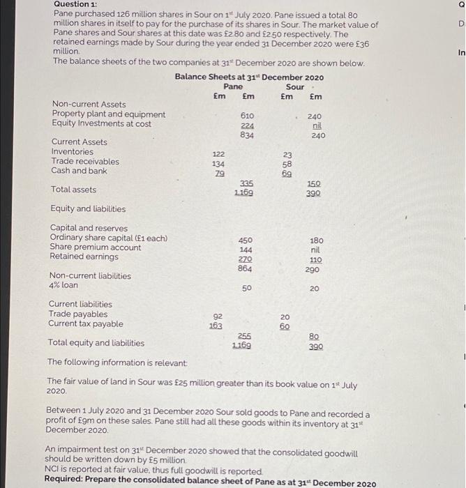  o D In Em Em Question 1: Pane purchased 126 million