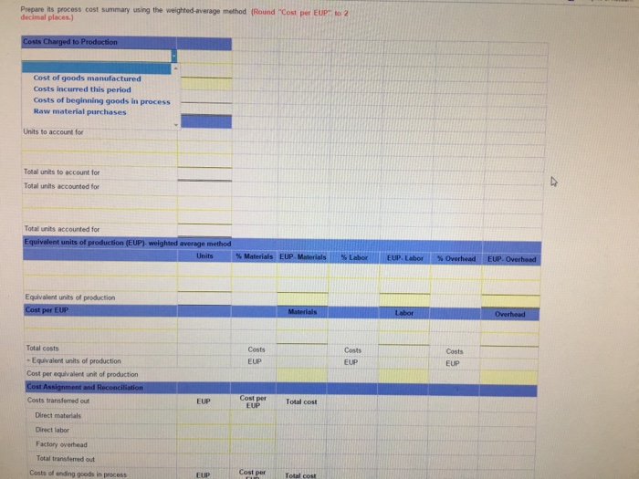 The following partially completed process cost summary describes the July production activities