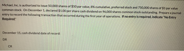 December 1, declared $1.00 per share cash dividend on 96,000 shares common