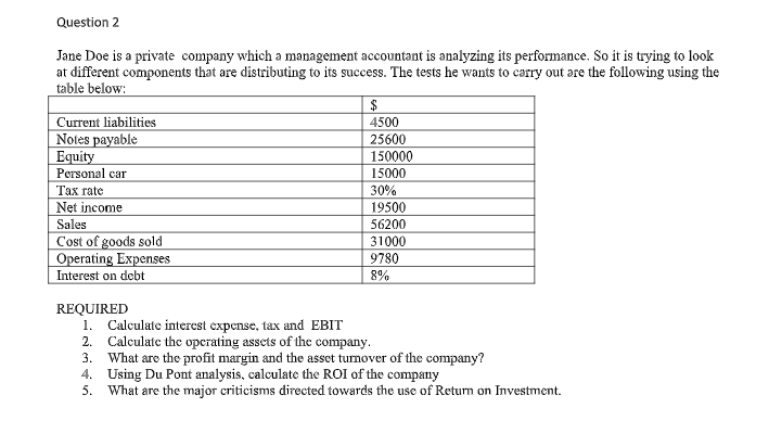 Please give the full answer! Question 2 Jane Doe is a private