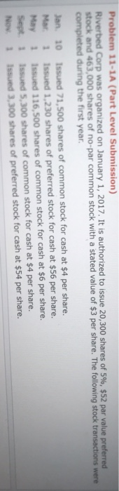  Problem 11-1A (Part Level Submission) Riverbed Corp was organized on January