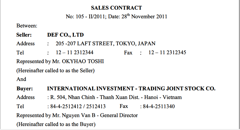 Based on the information given on attached Sales Contract, please draw the