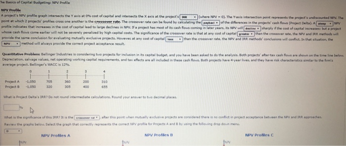  A project NPV profile graph intersects the Y Axis at 0%