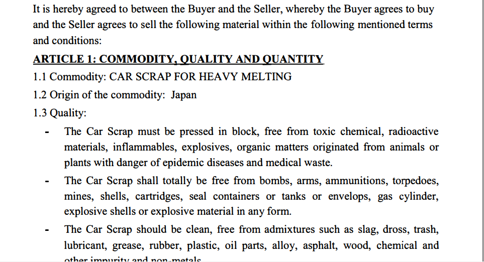 Bill of Exchange (Draft) SALES CONTRACT No: 105 - 11/2011; Date: 28th