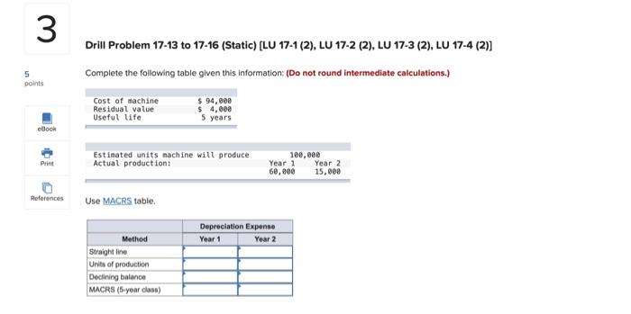  3 Drill Problem 17-13 to 17-16 (Static) (LU 17-1(2), LU 17-2