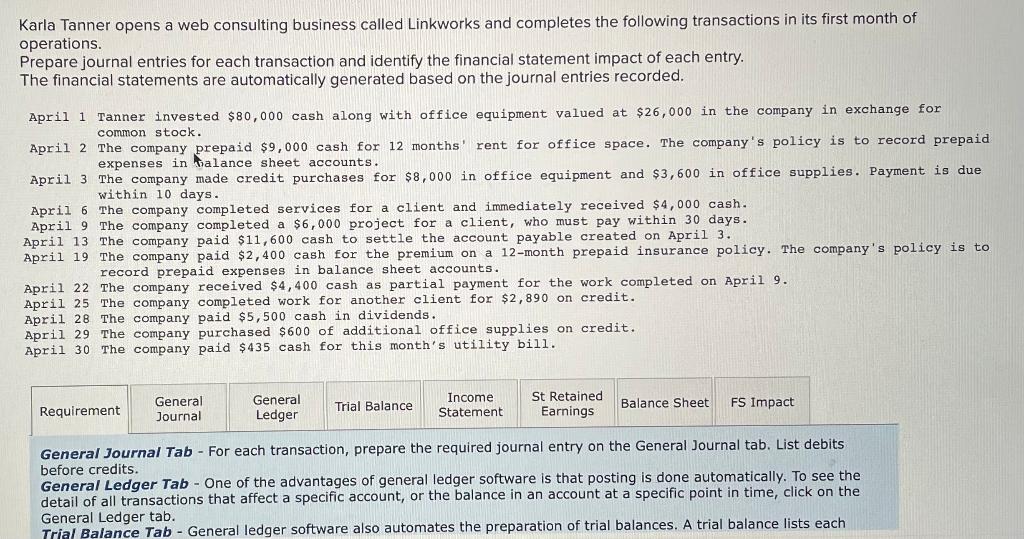 please help! Karla Tanner opens a web consulting business called Linkworks and