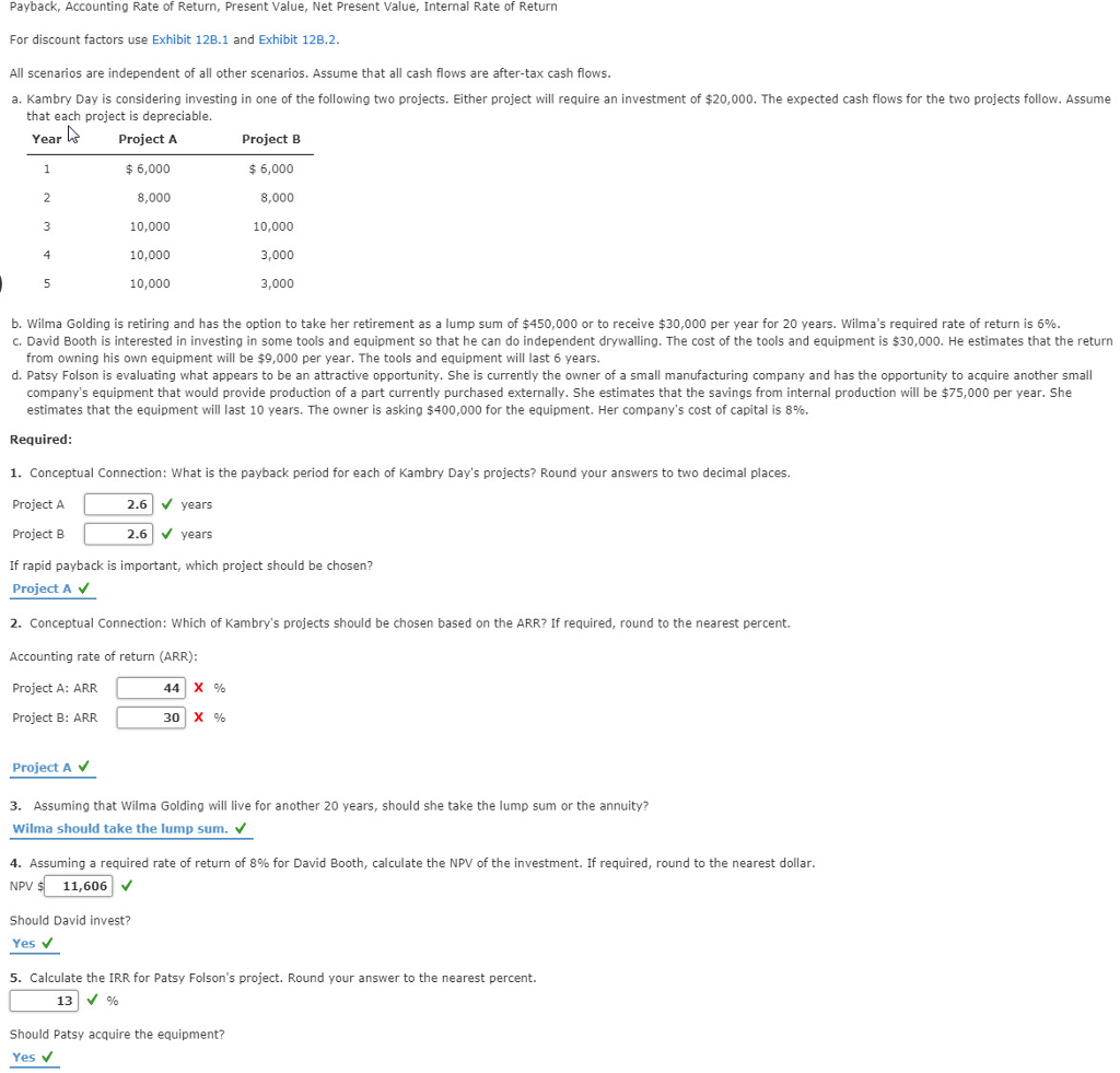  Payback, Accounting Rate of Return, Present Value, Net Present Value, Internal
