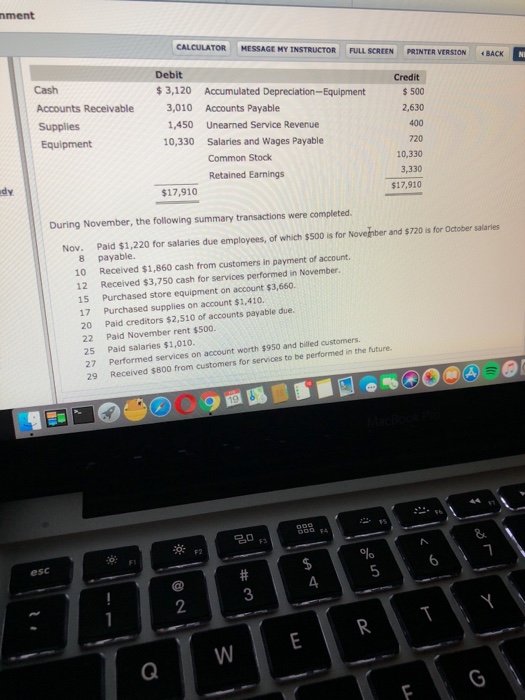  TOR MESSAGE MY INSTRUCTOR FULL SCREEN PRINTER VERSTONBACK Debit $3,120 Accumulated