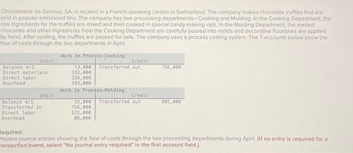  Journal entry worksheet Record the work completed in Cooking Department. Note: