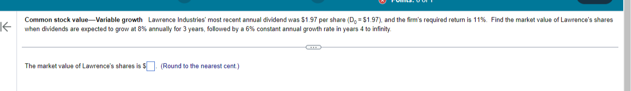  when dividends are expected to grow at 8% annually for 3