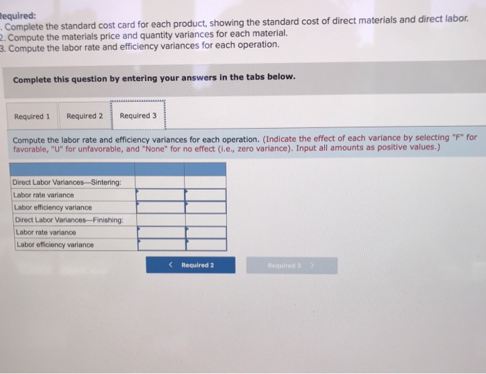 The company uses a standard cost system, with the following standards for