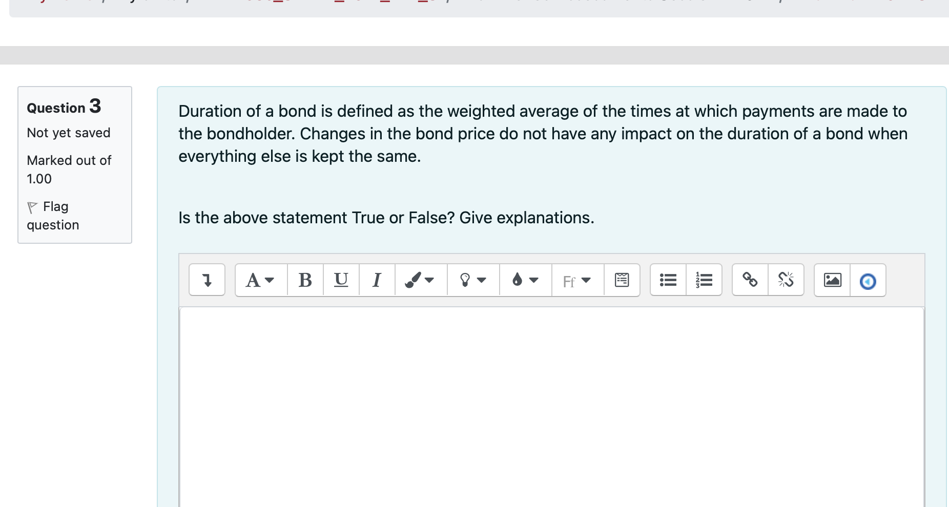 explanations. Marked out of 1.00 1 A B U I Ff !!!