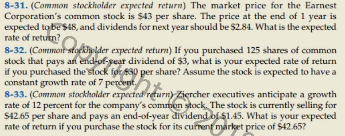 percent. Value the stock. 8-9. (Measuring growth) The Cammack Corporation wants to
