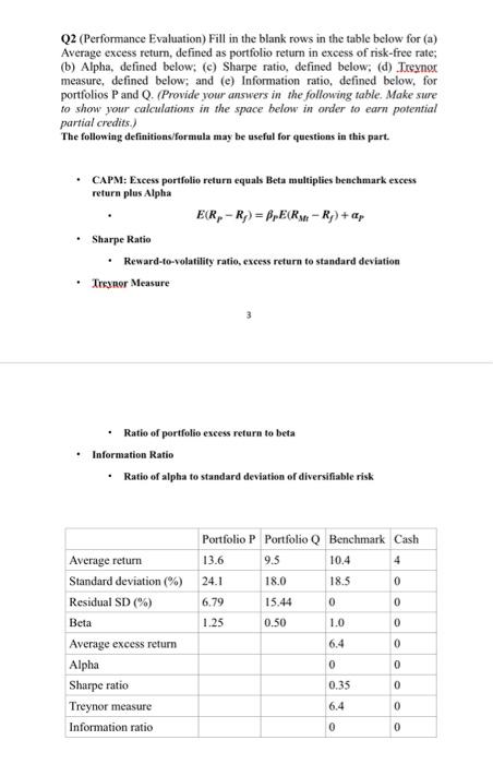  Q2 (Performance Evaluation) Fill in the blank rows in the table
