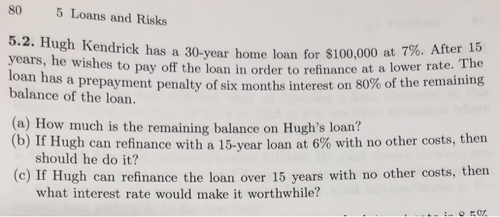  80 5 Loans and Risks 5.2. Hugh Kendrick has a 30-year
