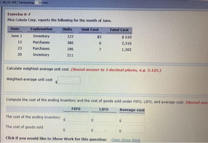  What is the weight-average unit cost ? Find the the cost