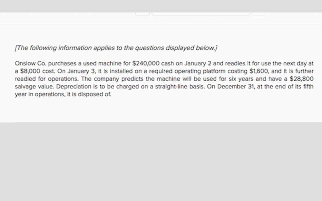  IThe following information applies to the questions displayed belowj Onslow Co.