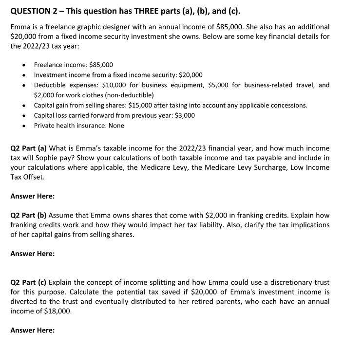  QUESTION 2 - This question has THREE parts (a), (b), and