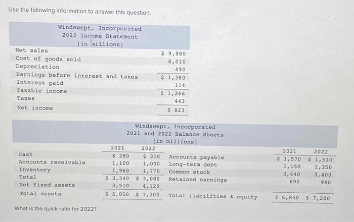  Use the following information to answer this question. Multiple Choice 1.17