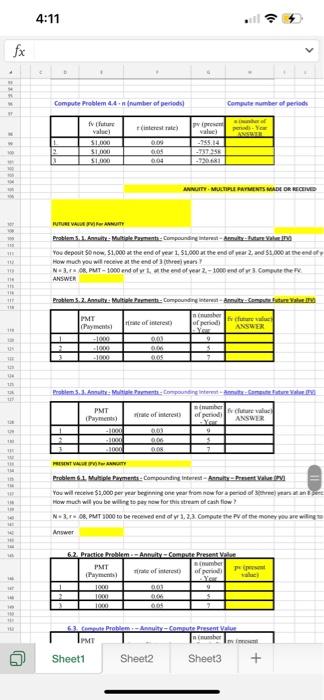 PMT 1000 to be received end of ye 1.2.3. Compute the PV