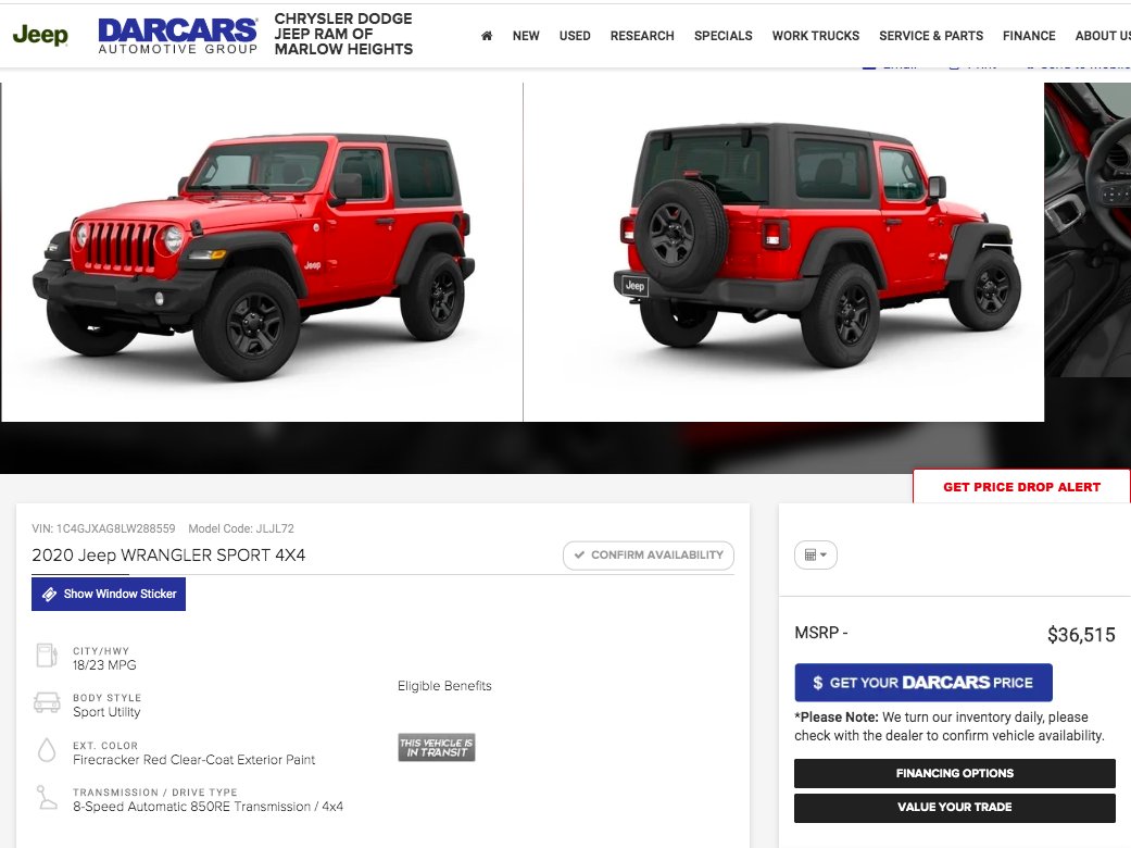 AUTO LOAN PLAN 1. I will pick the new Jeep Wrangler 2020