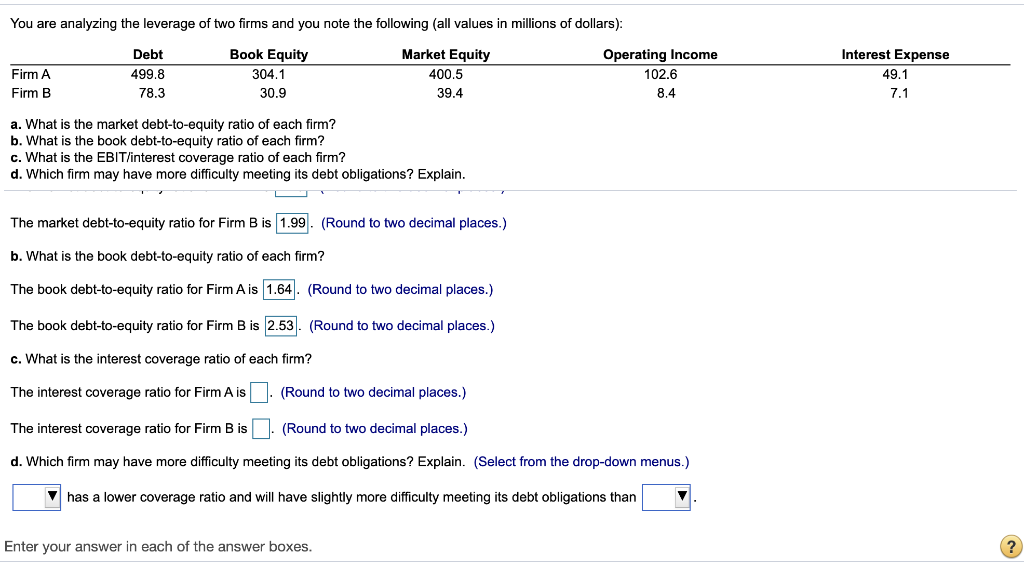 Please help solve problem C and D You are analyzing the leverage