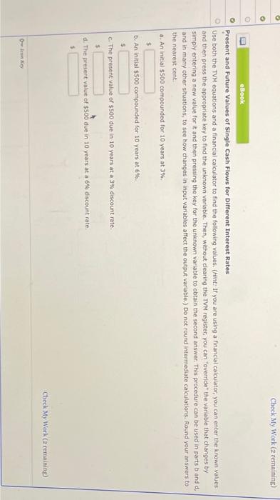 eBook Check My Work (2 remaining) Present and Future Values of Single
