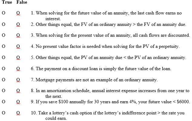 True False O Q o O 1. When solving for the