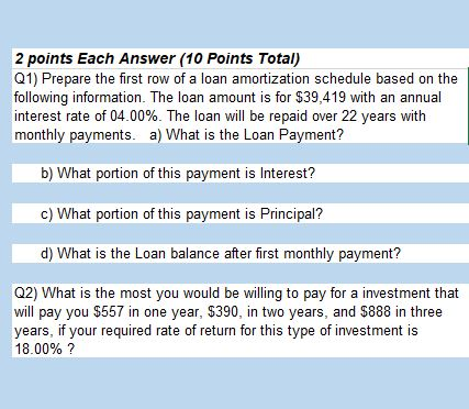  2 points Each Answer (10 Points Total) Q1) Prepare the first
