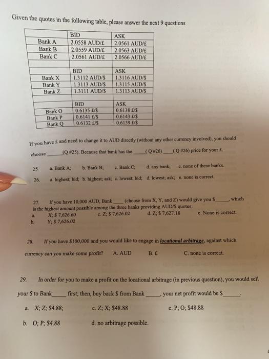  Given the quotes in the following table, please answer the next