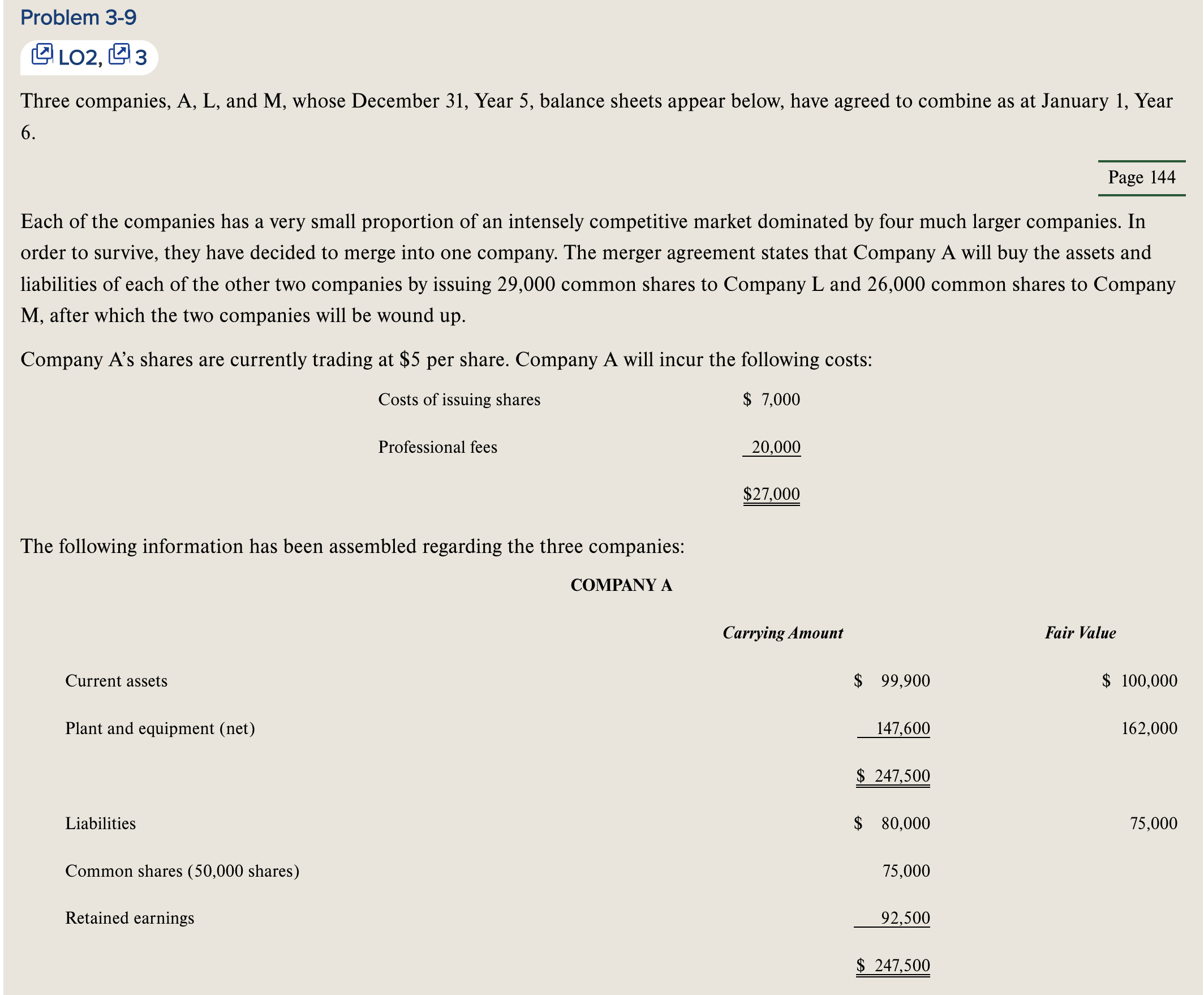  Problem 3-9\ LO2, 3\ Three companies, A, L, and M, whose
