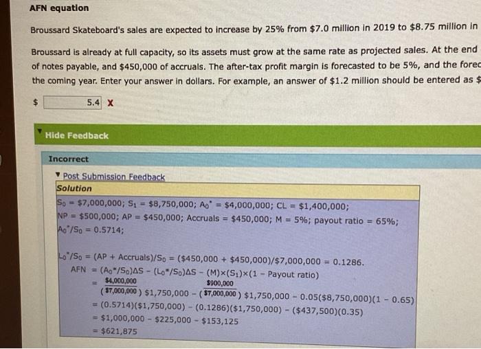 AFN equation Broussard Skateboard's sales are expected to increase by 25% froen