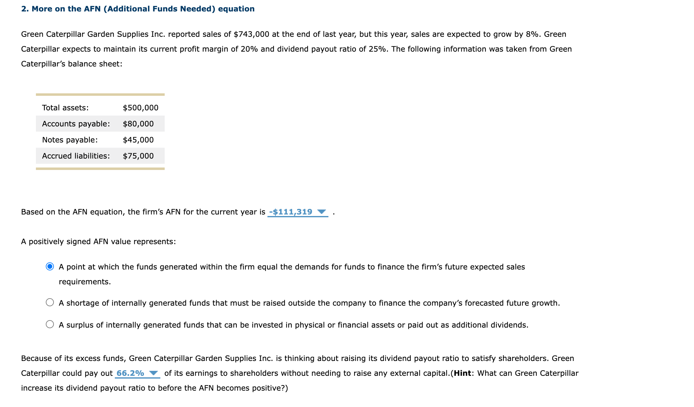 2. More on the AFN (Additional Funds Needed) equation Green Caterpillar